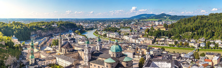 Panoramic aerial view of Salzburg Cathedral, Austria in a beautiful dayの写真素材