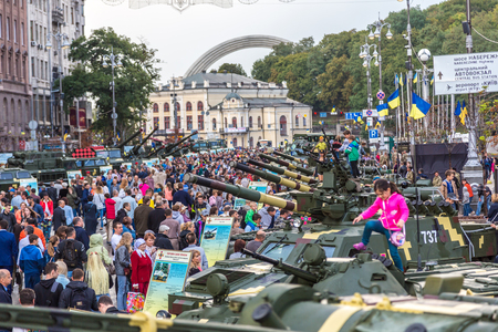 KIEV, UKRAINE - AUGUST 24, 2017: Exhibition of military equipment in Kiev in a beautiful summer day, Ukraine on August 24, 2017のeditorial素材