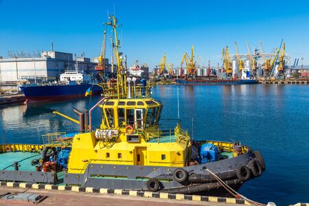 Cargo container terminal port in Odessa, Ukraine in a beautiful summer dayの写真素材