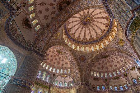 Interior of Sultanahmet Mosque (Blue Mosque) in Istanbul, Turkey in a beautiful summer dayのeditorial素材