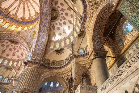 Interior of Sultanahmet Mosque (Blue Mosque) in Istanbul, Turkey in a beautiful summer dayのeditorial素材