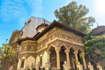Stavropoleos monastery, St. Michael and Gabriel church in a summer day in Bucharest, Romaniaの写真素材