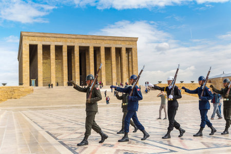 ANKARA, TURKEY - JULY 29, 2017: Anitkabir in Ankara, The guard shift ceremony, Turkey in a beautiful...