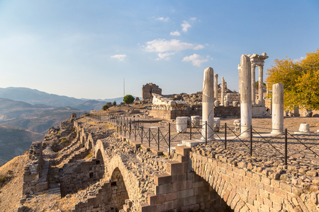 Temple of Trajan in ancient city Pergamon, Bergama, Turkey in a beautiful summer dayの写真素材