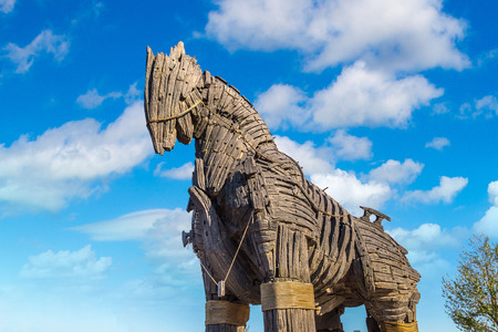 CANAKKALE, TURKEY - JULY 21, 2017: Trojan horse in Canakkale in a beautiful summer day, Turkey. This horse was uesd in movie "Troy"のeditorial素材