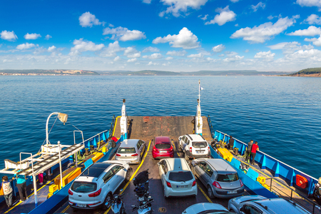 CANAKKALE, TURKEY - JULY 21, 2017: Harbour view in Canakkale in a beautiful summer day, Turkey.のeditorial素材