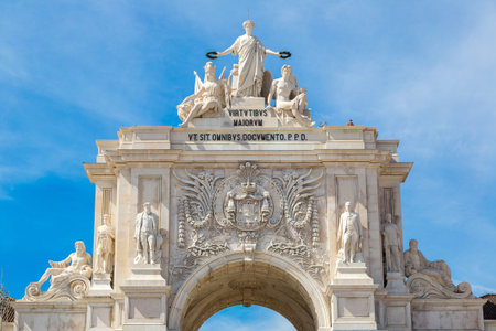 Triumphal augusta arch in Lisbon in a beautiful summer dayの写真素材