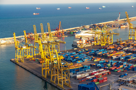 BARCELONA, SPAIN - JUNE 11, 2017: Panoramic view of the port in Barcelona, Spain.のeditorial素材