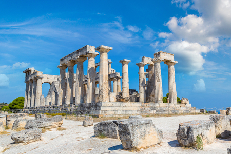 Aphaia temple on Aegina island in a summer day in Greeceのeditorial素材