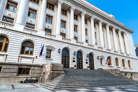 National Bank of Romania in a summer day in Bucharest, Romaniaのeditorial素材