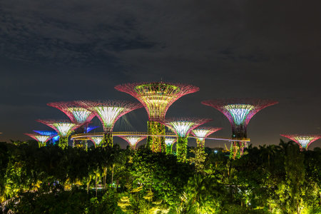 SINGAPORE - JUNE 23, 2018: The Supertree Grove at Gardens by the Bay in Singapore near Marina Bay...