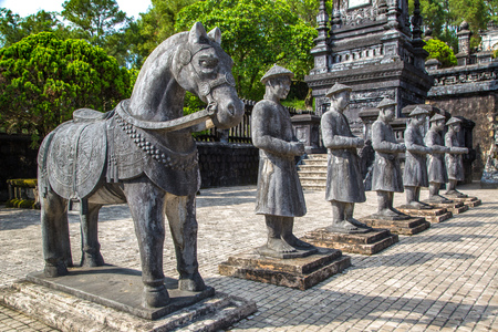 Tomb of Khai Dinh with Manadarin hnour guard in Hue, Vietnam in a summer dayのeditorial素材