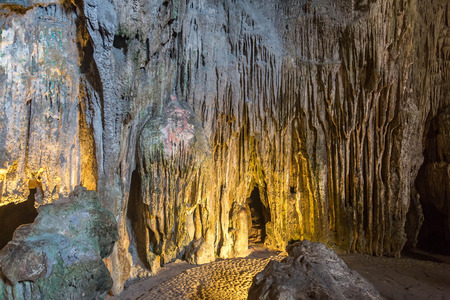 Huge cave in Halong bay, Vietnam in a summer dayの写真素材