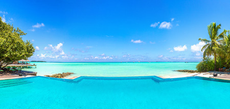 Swimming Pool at Tropical beach in the Maldives at summer dayのeditorial素材