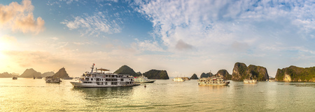 Panorama of Sunset in Halon bay, Vietnam in a summer dayのeditorial素材