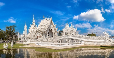 Panorama of White Temple (Wat Rong Khun) in Chiang Rai, Thailand in a summer dayのeditorial素材
