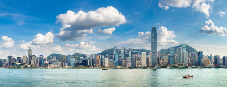 Panorama of Victoria Harbour in Hong Kong at summer dayのeditorial素材