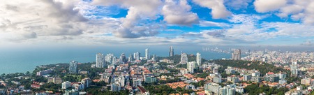 Panoramic aerial view of Pattaya Gulf, Thailand in a summer dayのeditorial素材