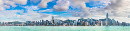 Panorama of Victoria Harbour in Hong Kong at summer day