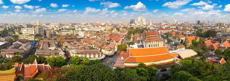 Panorama of Wat Saket temple in Bangkok, Thailand in a summer dayの写真素材