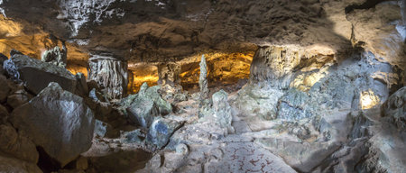 Panorama of Huge cave in Halon bay, Vietnam in a summer day