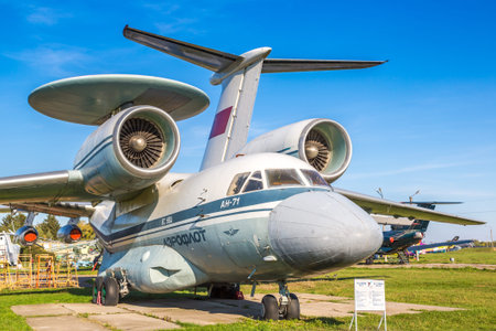 KIEV, UKRAINE - OCTOBER 6, 2018: AN-71 AWACS aircraft - Military force air flying radar in Kiev...