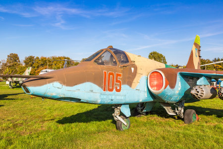 KIEV, UKRAINE - OCTOBER 6, 2018: Military airplane in Kiev National Aviation Museum in a sunny day...