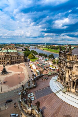 DRESDEN, GERMANY - JULY 11, 2014: Panoramic view of Dresden, Germany. Semper Opera Houseのeditorial素材