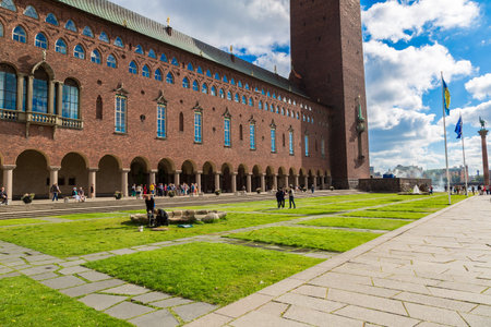 STOCKHOLM, SWEDEN - JULY 31, 2013: Scenic summer view of the City Hall castle in the Old Town (Gamla...