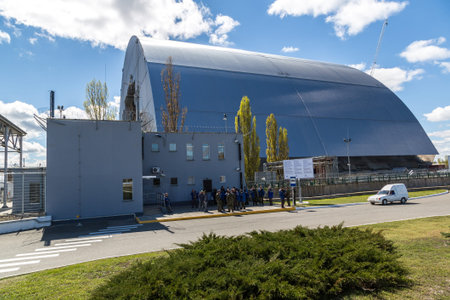 CHERNOBYL, UKRAINE - April 26, 2016: Chernobyl sarcophagus is a new protective shelter in Chernobyl...