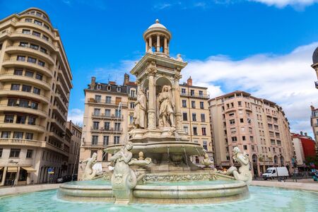LYON, FRANCE - JULY 25, 2017: Fountain on Jacobin's square in Lyon, France in a beautiful summer dayのeditorial素材