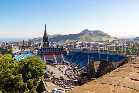 EDINBURGH, SCOTLAND - JUNE 25, 2016: Edinburgh Castle and the temporary grandstand in a beautiful summer day, Scotland, United Kingdomのeditorial素材