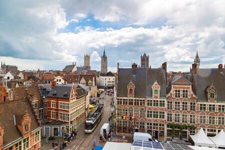 GENT, BELGIUM - JUNE 14, 2016: Panoramic aerial view of Gent in a beautiful summer day, Belgiumのeditorial素材