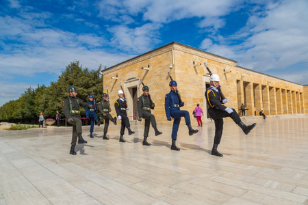 ANKARA, TURKEY - JULY 29, 2017: Anitkabir in Ankara, The guard shift ceremony, Turkey in a beautiful...