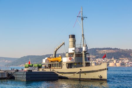 CANAKKALE, TURKEY - JULY 21, 2017: Harbour view in Canakkale in a beautiful summer day, Turkey.のeditorial素材