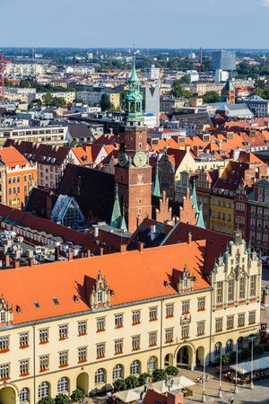 WROCLAW, POLAND - JULY 29, 2014: Aerial view of a Market Square in Wroclaw, Poland in a summer dayのeditorial素材