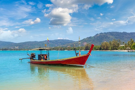 Fishing Boat on Koh Samui island, Thailand in a summer dayの写真素材