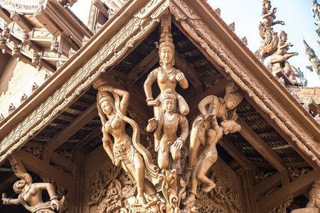 Sanctuary of Truth in Pattaya, Thailand in a summer day
