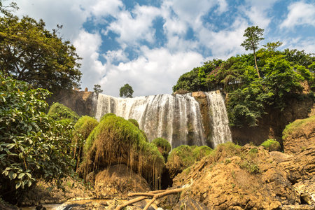 Elephant waterfall in Dalat, Vietnam in a summer day