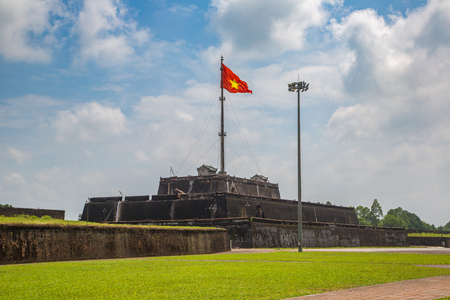 Vietnam Flag Tower (Cot Co) Hue Citadel, Imperial Royal Palace, Forbidden city in Hue, Vietnam in a summer dayのeditorial素材