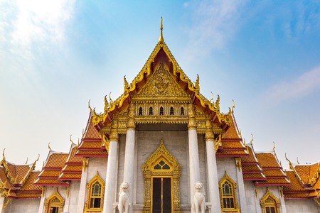Marble temple (Wat Benchamabophit) in Bangkok, Thailand in a summer dayの写真素材