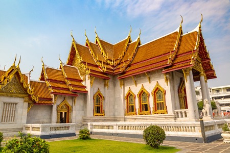 Marble temple (Wat Benchamabophit) in Bangkok, Thailand in a summer dayの写真素材
