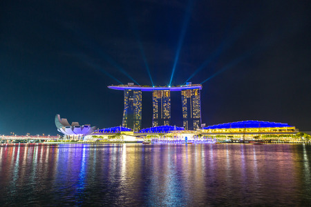 SINGAPORE - JUNE 23, 2018: Laser show at Marina Bay Sands hotel at summer nightのeditorial素材