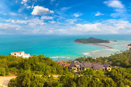 Panoramic aerial view of Koh Samui island, Thailand in a summer day