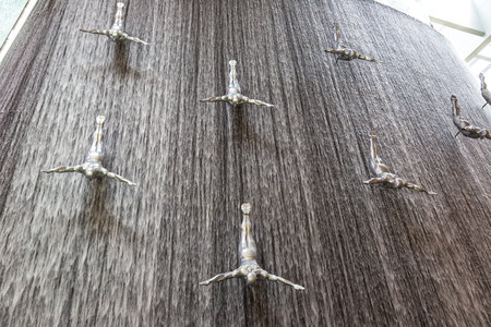 DUBAI, UAE - JUNE 26, 2018: Waterfall in Dubai Mall, United Arab Emirates