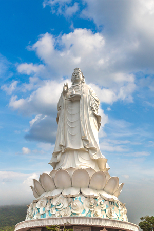 White Buddha statue (Lady Buddha) at Linh Ung Pagoda, Danang, Vietnam in a summer dayのeditorial素材