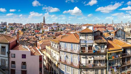 Panoramic aerial view of Porto in a beautiful summer day, Portugalの写真素材