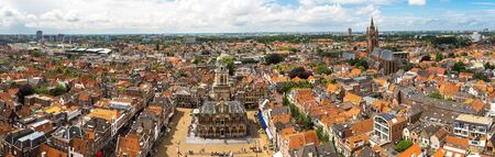 Panoramic aerial view of Delft in a beautiful summer day, The Netherlandsのeditorial素材
