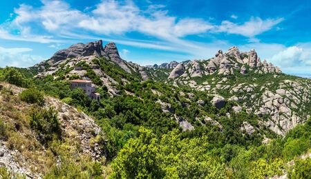 Aerial view of Montserrat mountains in a beautiful summer day, Catalonia, Spainのeditorial素材