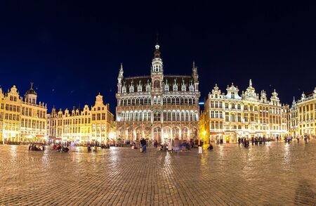 Panorama The Grand Place in Brussels in a beautiful summer nigth, Belgiumのeditorial素材